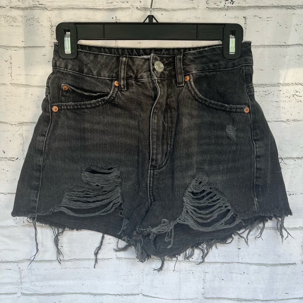 GARAGE Distressed Black Denim Shorts | Size 0